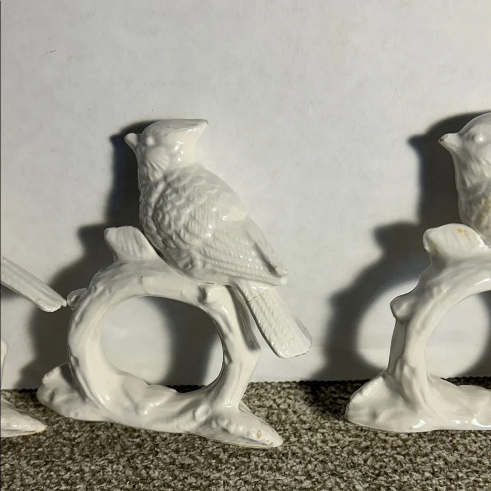 Fitz and Floyd White Ceramic Bird Napkin Ring Set of 4